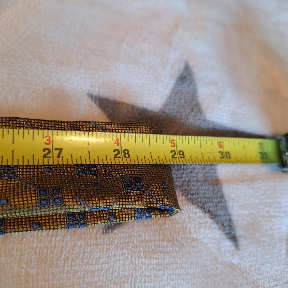 Brooks Brothers 346 Classic Necktie Gold Blue Medallion Geometric Silk Tie - Picture 7 of 7
